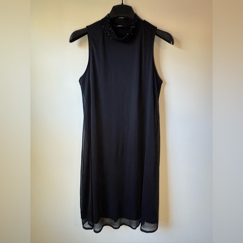 Annalee + Hope Size M Black Midi Dress with Beaded Neckline